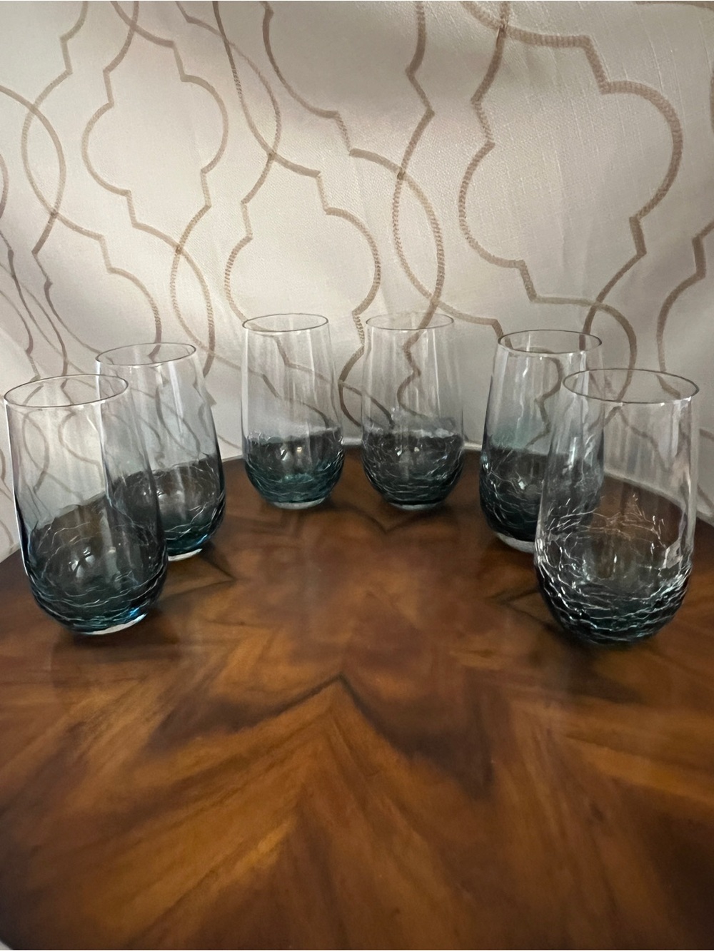 Pier 1 Blue Crackle Glass Teal Tumblers - Set of 6 Excellent Condition - Picture 7 of 8